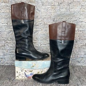 Ralph Lauren Merrie Riding Boots Size 10 Brown Black Leather Tall Boots